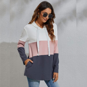 Women Striped Hoodies Jumper Tops with Pockets