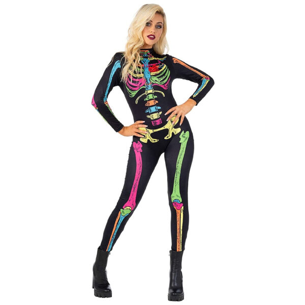 Women colourful skeleton cosplay costumer for halloween