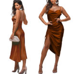 Womens Cowl Neck Sexy Midi Dress for Party
