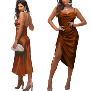 Womens Cowl Neck Sexy Midi Dress for Party