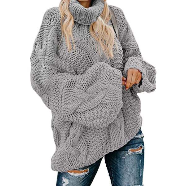women turtleneck sweater loose knitted jumper gray